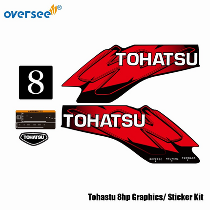 Outboard Tohastu 8HP Decals Graphics /Sticker Kit For Top Cowling Marine Vinyl