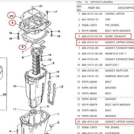 688-41137-03-94 Guide Exhaust For Yamaha 75HP 80HP 85HP 90HP Outboard Engine